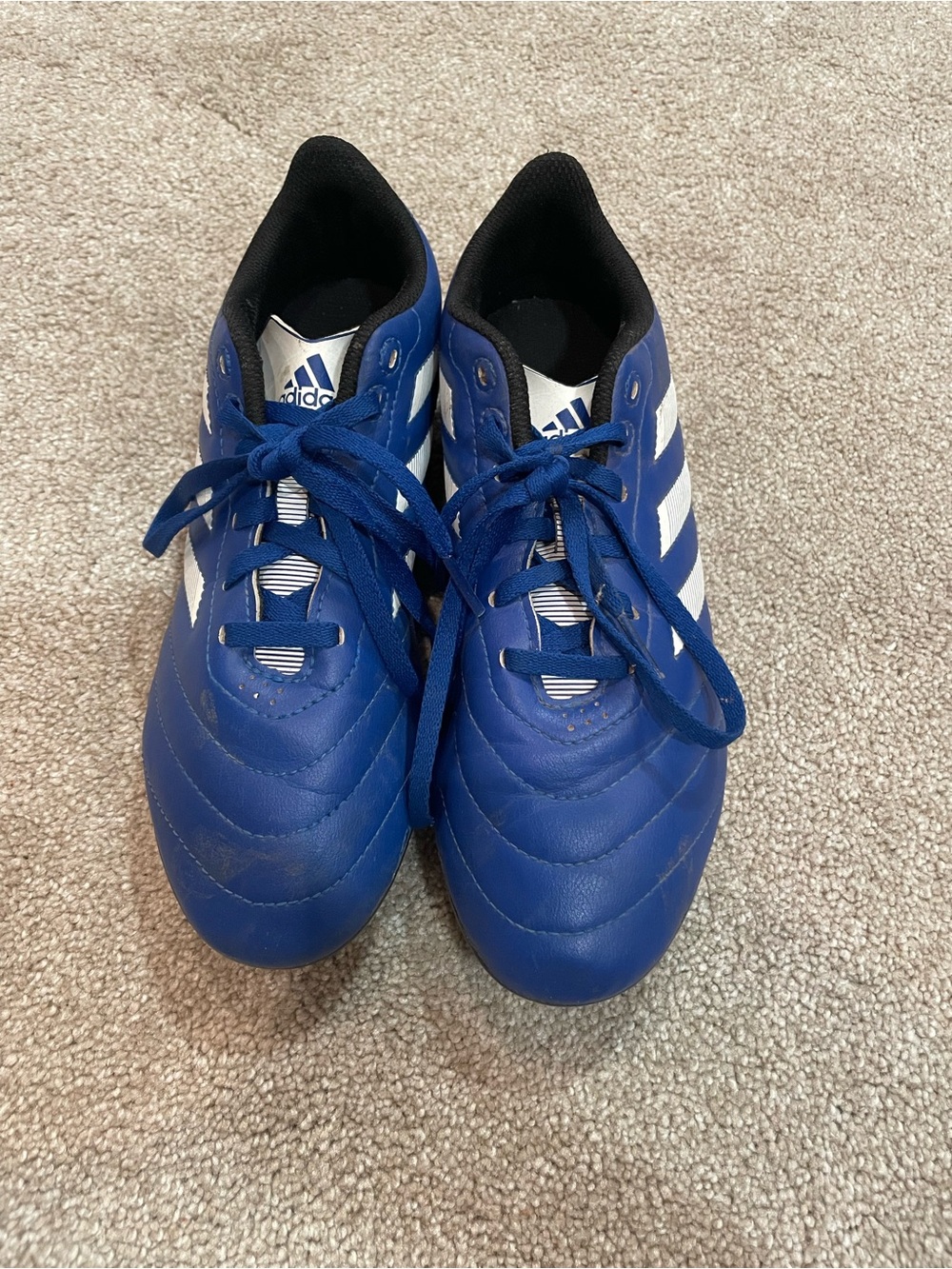 adidas Kids Royal Blue Soccer Shoes with White Stripes